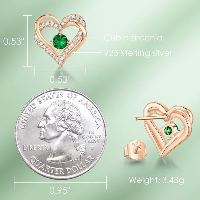 CDE Forever Love Heart Stud Earrings for Women, 925 Sterling Silver Birthstone Heart Stud Earrings Christmas Day Mother's Day Gift Anniversary Birthday Jewelry Gifts for Women Wife Her