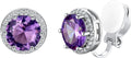 Silvora 925 Silver 8MM Cubic Zirconia Birthstone Clip On Stud Earrings Round Non Pierced Earrings For Women,Come with Box