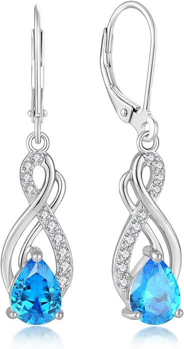 Infinity Love Birthstone Earrings for Women 925 Strling Silver 5A Cubic Zirconia Dangle Drop Leveback Earrings Jewelry Birthday Christmas Day Gifts for Her