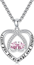 Birthstone Necklaces for Women I Love You for Always and Forever Heart Pendant Necklace Anniversary Jewelry Christmas Valentine Mothers Day Birthday Gifts for Her Wife Girlfriend