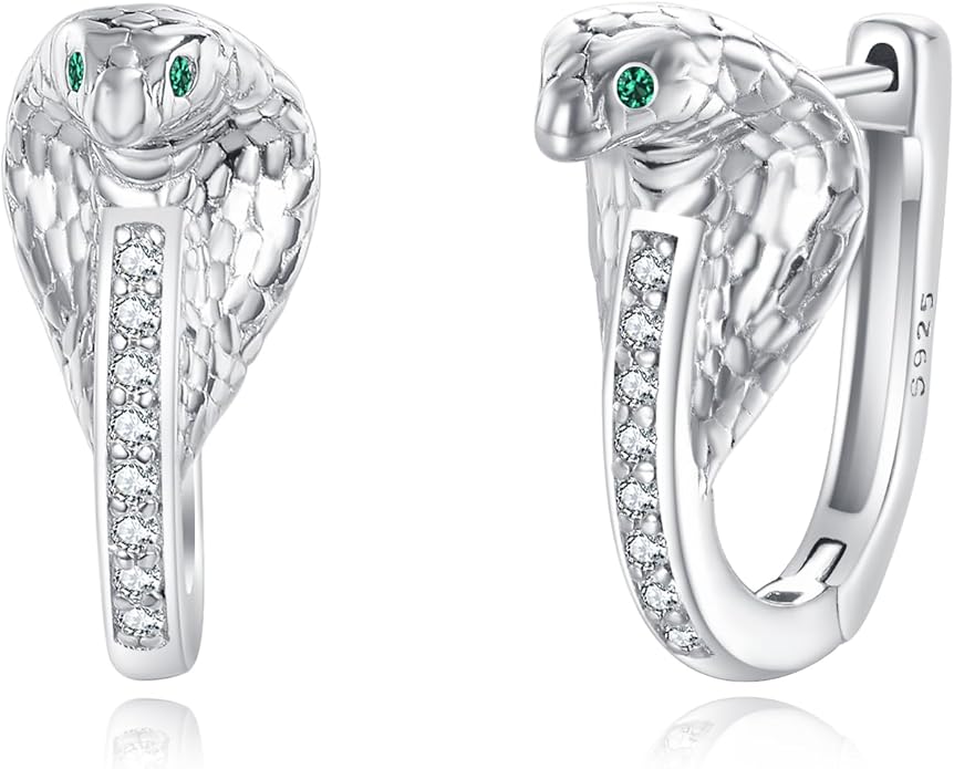 KZX King Cobra Snake Earrings For Women 925 Sterling Silver Cobra Earrings Hoop Snake Hoop Earrings CZ Jewelry Gifts for Wife Mother