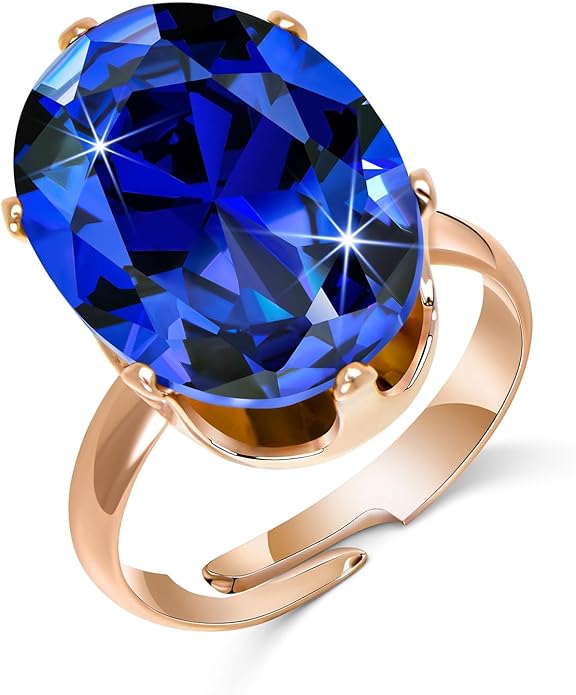 Linawe Cubic Zirconia Imitation Diamond Moissanite Rings for Women, 14K Gold/Rose Gold/Silver Adjustable Chunky Ring, Costume Rhinestone Jewelry for Wedding Engagement