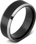 Manly Bands: Mens Black Plated Tungsten and Black Zirconium Wedding Bands and Rings - Comfort Fit and Stylish Black Rings for Men, Free Silicone Ring Included