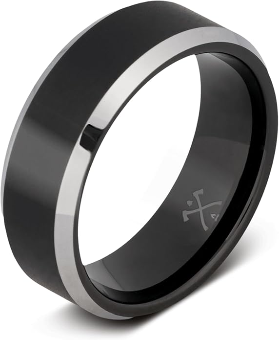 Manly Bands: Mens Black Plated Tungsten and Black Zirconium Wedding Bands and Rings - Comfort Fit and Stylish Black Rings for Men, Free Silicone Ring Included