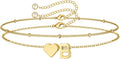 M MOOHAM Valentines Day Gifts for Kids Teen Girls -14K-Gold-Plated Heart Initial A-Z Bracelets for Women Girl Dainty Gold Bracelets Birthday Valentines Gifts for Women Her Teenage Girls Kid Teen Gift