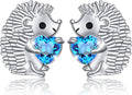 FLYOW 925 Sterling Silver Cute Animal Heart CZ Hedgehog Pendant Necklace and Stud Earrings Bracelet Set for Women Birthday Jewelry