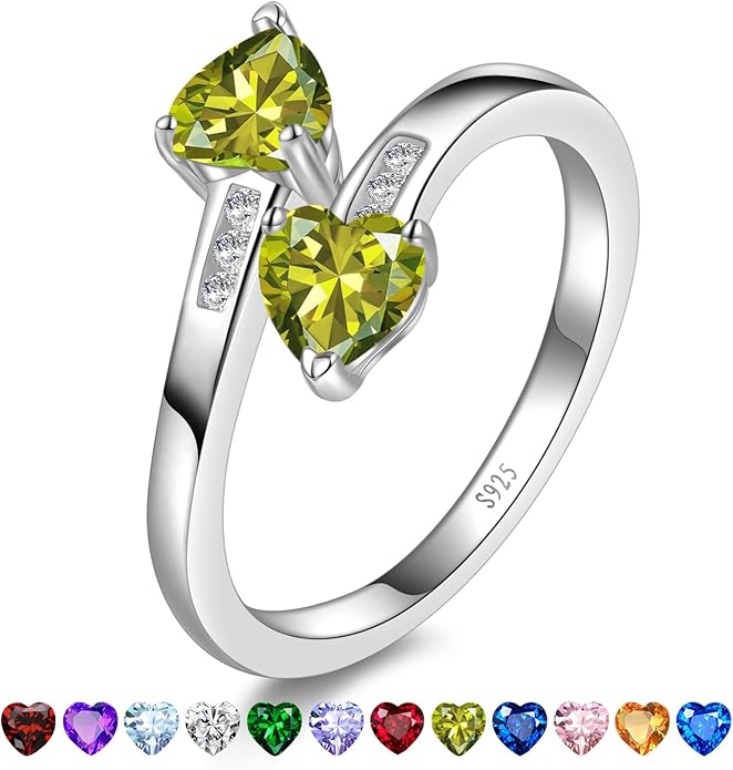 1CT Adjustable Women Heart Ring 925 Sterling Silver Birthstone Rings for Women Promise Ring for her Simulated Gemstone Statement Stackable Band Width 2mm Open Size 5~9