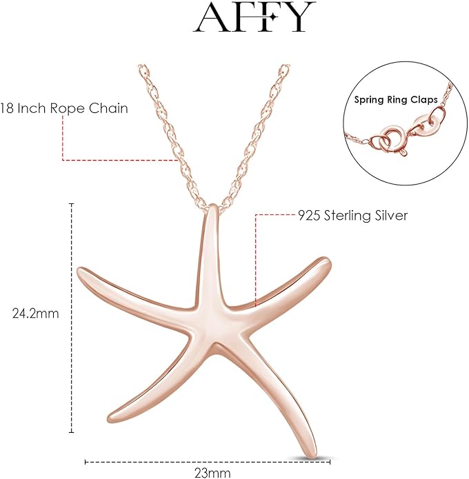 Starfish Charm Pendant Necklace for Women 14K Gold Plated 925 Sterling Silver Ocean Beach Jewelry with 18 Inch Rope Chain Summer Gift