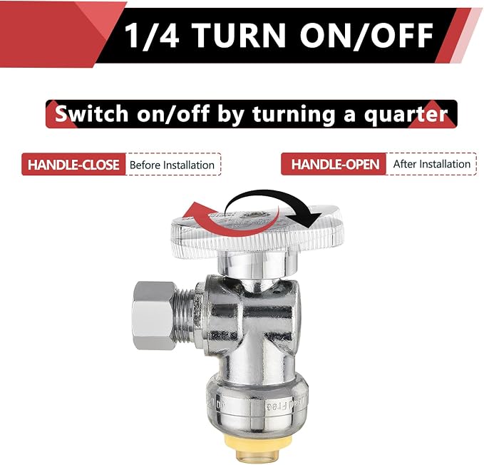 5PC EFIELD Push Fit Angle Stop Valve, 1/2 Push x 3/8 Inch Compression | 1/4 - Image 3