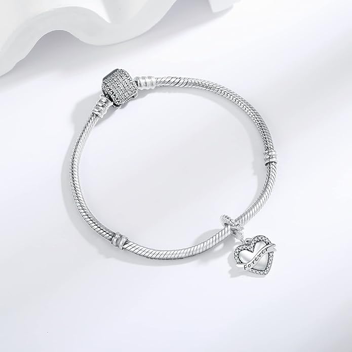 925 Sterling Silver Charms Fit Pandora Charms Bracelet I Love You to The Moon and Back Fit Wife Mom Christmas Birthday Gift