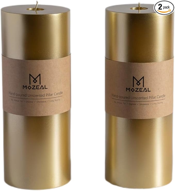 MOZEAL 4" x 10" Extra-Large Gold Pillar Candles, Long Clean-Burning, These Tall by MOZEAL