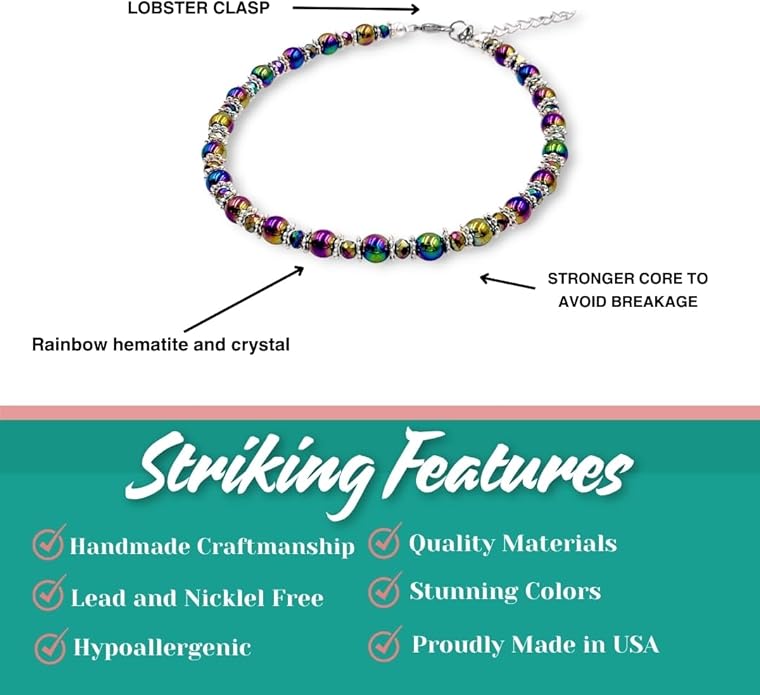 BESHEEK Rainbow Anklet Bracelet Hue Twisted Hematite and Round Artisan Beaded Anklet with Extension Handmade Hypoallergenic Beach Gala Wedding Style Jewelry