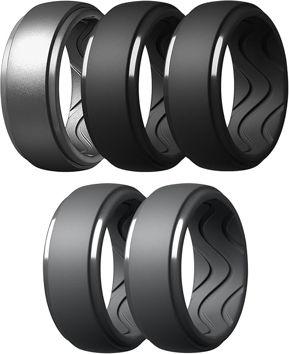 Egnaro Men's Silicone Rings 10mm Wide 2.5mm Thick, Rubber Wedding Bands with Inner Arc Ergonomic Breathable Design, 1/4/5/7 Variety Multipack