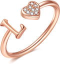 Valentines Day Gift Initial Rings for Teen Girls - S925 Heart Sterling Silver Rings for Teen Girls | 14K Gold/Rose Gold/Sterling Silver Plated Ring for Girls Kids Women Ring for Teenager Girls Gifts Adjustable, No Tarnish, Hypoallergenic