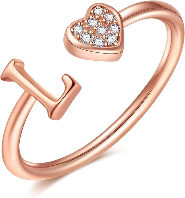 Valentines Day Gift Initial Rings for Teen Girls - S925 Heart Sterling Silver Rings for Teen Girls | 14K Gold/Rose Gold/Sterling Silver Plated Ring for Girls Kids Women Ring for Teenager Girls Gifts Adjustable, No Tarnish, Hypoallergenic