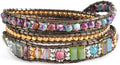 YGLINE Boho Handmade Wrap Leather Tube Crystal Stone Bracelet for Women