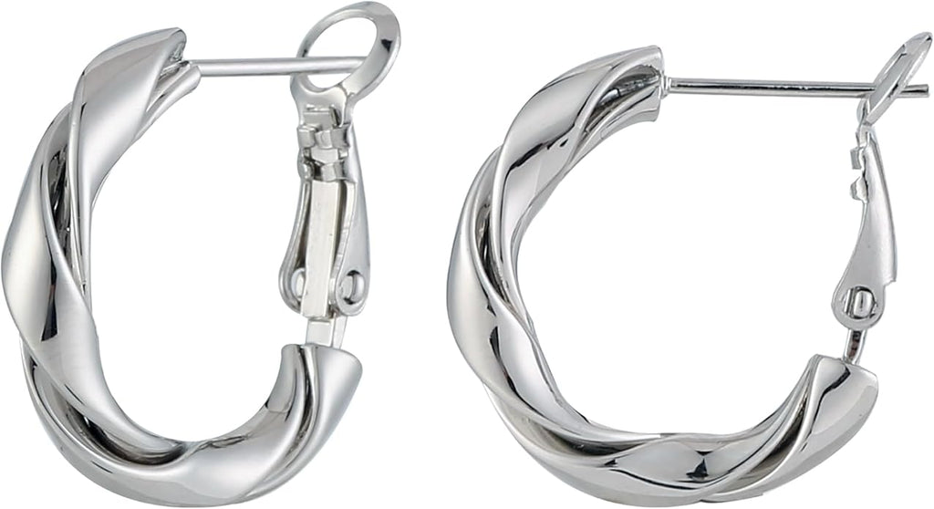 14k Gold Plated Hoop Earrings for Women, 925 Sterling Silver Posts Thick Twist Hypoallergenic Chunky Large Earrings 20mm 30mm 40mm 50mm