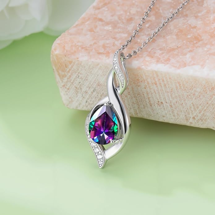 Birthstone Necklace for Women 925 Sterling Silver Infinity Love Jewelry Valentines Day Birthday Gifts for Her Mom Wife Girlfriend