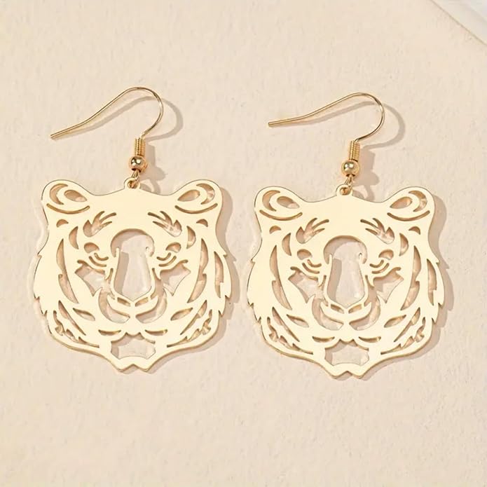 WCRAZYE Tiger Head Earrings for Women, Lightweight Gold, Football Team Spirit Mascot, Animal Inspired Game Day Jewelry