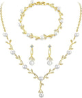 Hadskiss Jewelry Set for Women, Necklace Dangle Earrings Bracelet Set with White AAA Cubic Zirconia, Allergy Free Wedding Party Jewelry for Bridal Bridesmaid