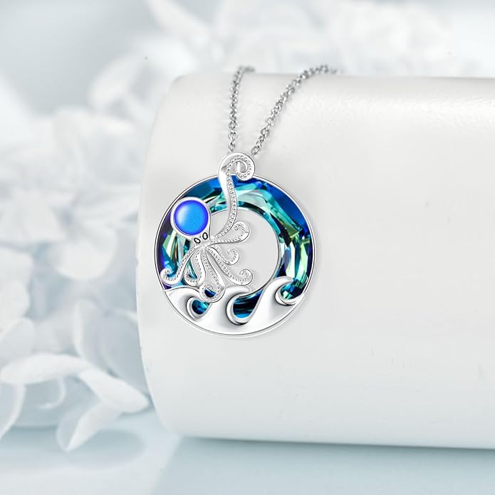 TOUPOP Sea Turtle/Mermaid/Dolphin/Shell/Starfish/Conch/Seahorse Necklace for Women Sterling Silver Ocean Pendant Necklace with Crystal Ocean Beach Charm Jewelry Birthday Christmas Gifts