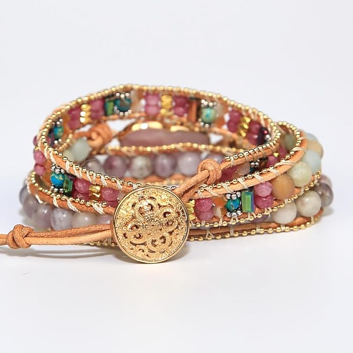 ZOSOJONA Women Wrap Bracelets Boho Natural Stone Jasper Turquoises Strand Bracelet Jewelry Collection