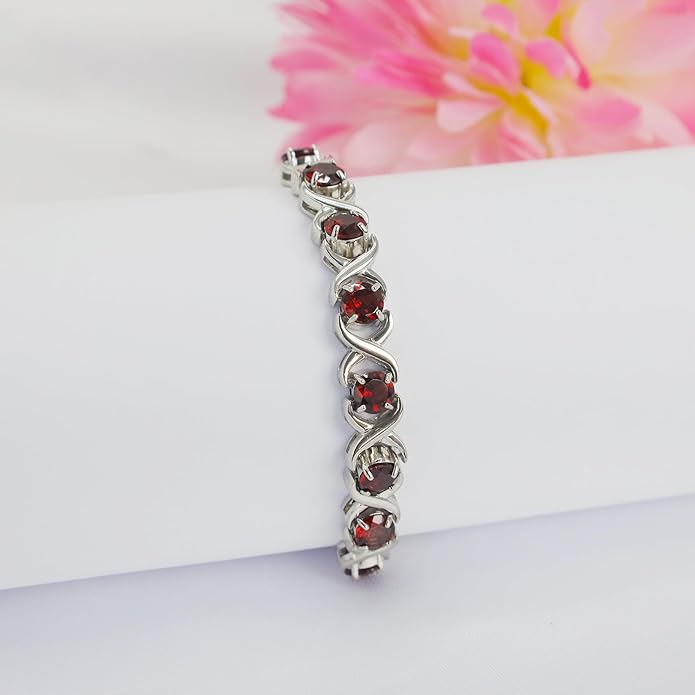 Birthstone Bangle Bracelet for Women Classic Beautiful 925 Sterling Silver Sparkling Gemstone XO Bolo Tennis Bracelet Fine Wrist Jewelry 4.2 Ct, 11"