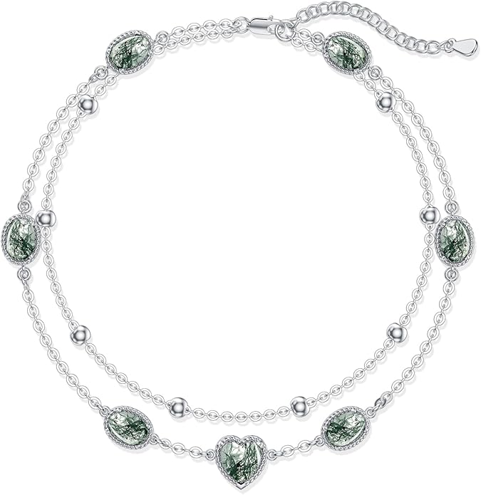Gemstone Anklet for Women 925 Sterling Silver Gemstone Adjustable Layered Foot Bracelet Jewelry Gifts for Mother Wife