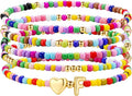 M MOOHAM Valentines Gifts for Kids - 5PCS Colorful Beaded Initial Bracelets for Girls Women Cute Stretch Heart Letter Bracelet Initial Stackable Bracelet Birthday Gift Jewelry for Kids Teen Girl