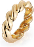 HZMAN 18K Gold Plated Wide Cuff Bracelet for Women - Premium Alloy Shiny Polished Double Layer Statement Bangle, Trendy Daily Wear Party Jewelry Accessory