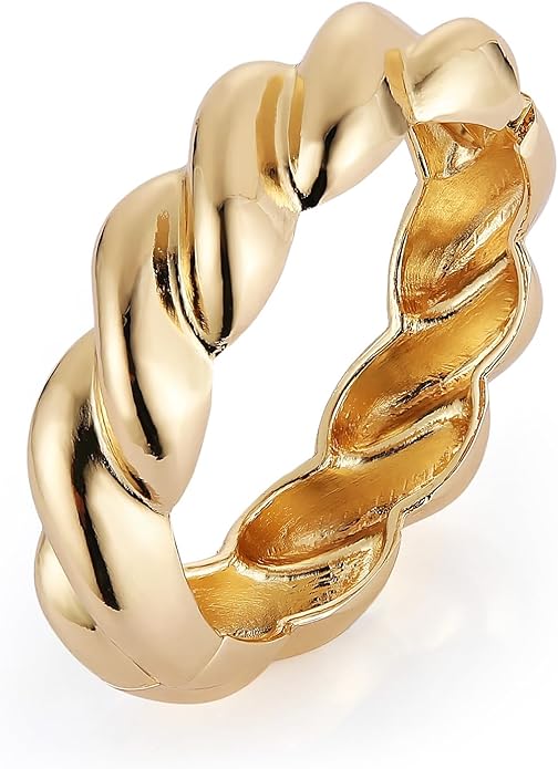 HZMAN 18K Gold Plated Wide Cuff Bracelet for Women - Premium Alloy Shiny Polished Double Layer Statement Bangle, Trendy Daily Wear Party Jewelry Accessory