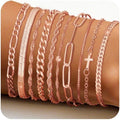 XIANNVXI 10pcs Rose Gold/Gold/Silver Bracelets Stack for Women Dainty Thin Rose Gold Bracelets Set Silver Chain Bracelet Paper Clip Stackable Figaro Herringbone Paperclip Bracelet Pack for Womens