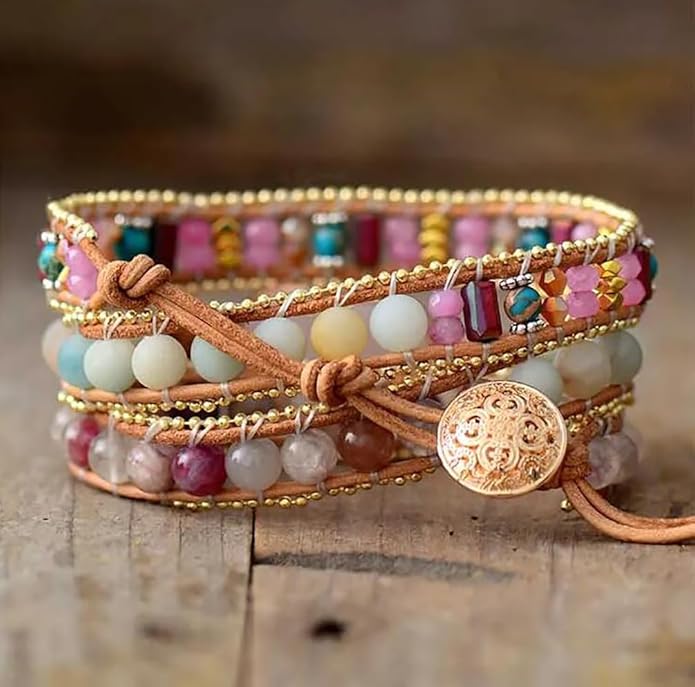 ZOSOJONA Women Wrap Bracelets Boho Natural Stone Jasper Turquoises Strand Bracelet Jewelry Collection