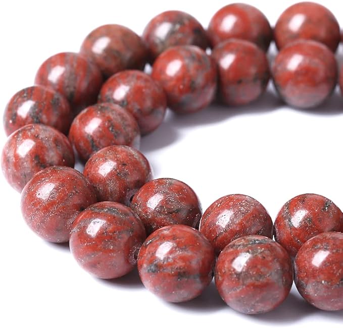 45pcs 8mm Natural Red Seasame Jasper Gemstone Beads Round Loose Spacer Beads for Jewelry Making DIY Bracelets Necklaces 15" (8mm, Red Seasame Jasper)