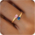 Honsny Gold Birthstone Rings for Women Non Tarnish 14K Gold Plated Adjustable Emerald Ring Cubic Zirconia Gemstone Promise Ring for Her Engagement Personalized Waterproof Jewelry Gifts for Birthday