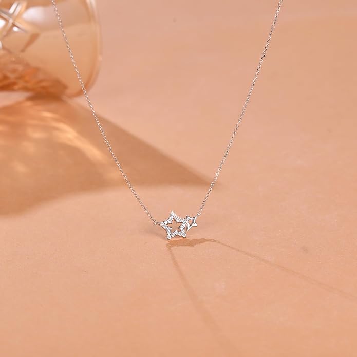 LOVECOM Valentines Gifts S925 Sterling Silver Heart Necklace for Women Dainty 14k Gold Plated CZ Infinity Double Cross Star Pendant Choker Necklaces Trendy Bead Chain Jewelry Gifts for Mom Daughter