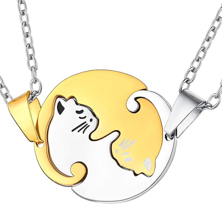 Couple Heart Or Cat BFF Best Friend for Girls Puzzle Friendship Pendant Necklaces,316L Stainless Steel