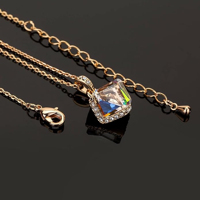 EVEVIC Color Changing Cubic Austrian Crystal Pendant Necklaces for Women 14K Gold Plated Hypoallergenic Jewelry