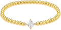 HZDK Gold Bracelets for Women - 14K Gold Plated Beaded Bracelets for Women Gold Jewelry Stackable Charm Bracelet Dainty Stretch Bead Bracelet Christmas Gifts for Her