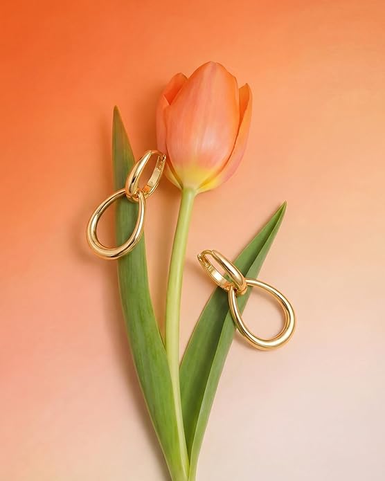 Gold Earrings for Women Trendy 14K Gold Plated Double Hoop Dangle Earring Thin Minimalist Lightweight Dainty Drop Earrings Jewelry Gift for Her