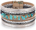 Fesciory Leather Wrap Bracelets for Women, Boho Leopard Multi-Layer Crystal Beads Cuff Bracelet Jewelry