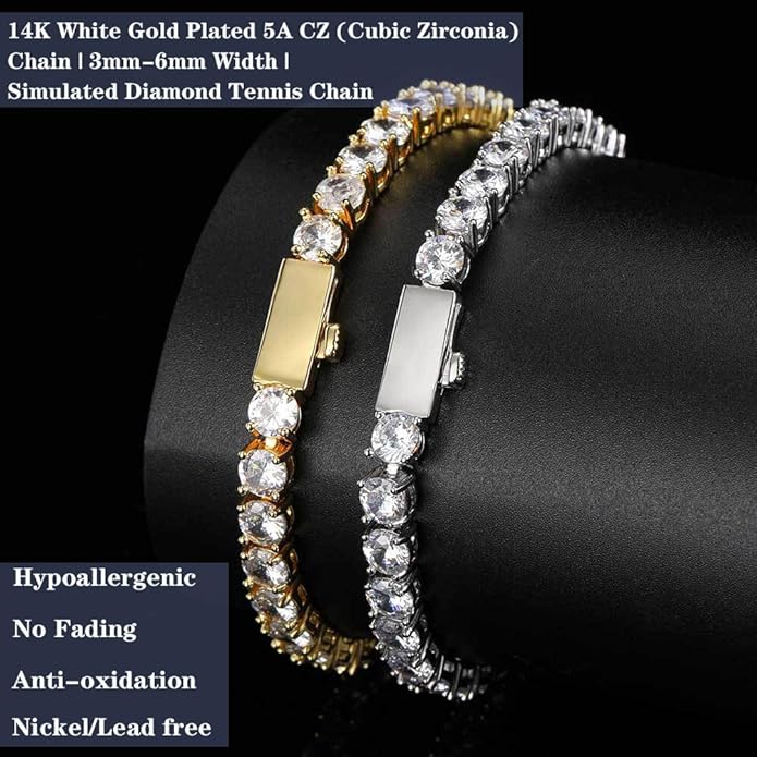 ITALIAN 5A LAB ZIRCONIA Tennis Bracelet for Men | 14K Gold Plated 925 Silver Bold Statement Jewelry | 3mm 4mm 5mm Width Options | Men's Diamond Bracelet, Gold & Rhinestone Tennis Bracelets Gift for Women & Men