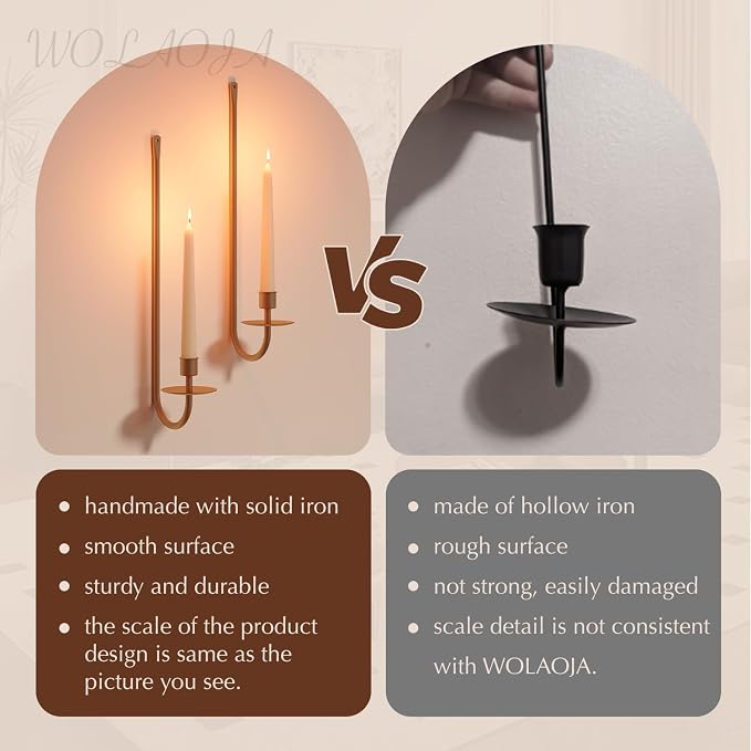 Metal Wall Candle Sconce Holder Set of 2 Wall Mount Candle Holder Pillar Holder - Image 5