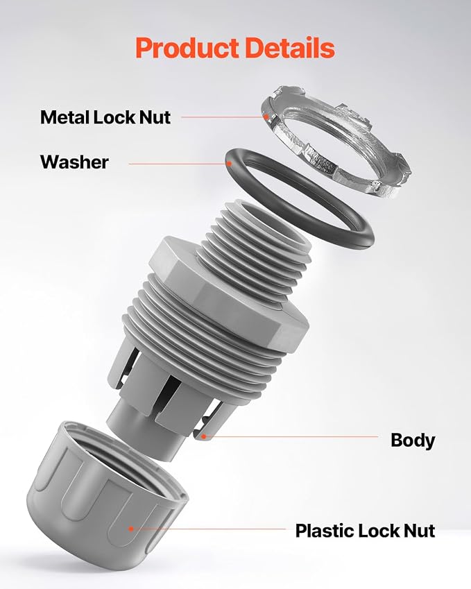 VEVOR 1/2 inch Liquid Tight Connector, 100 Packs, Non-Metallic Electrical - Image 5