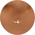 14K Gold Plated Dainty Pendant Butterfly Bead Boot Bee Baseball Flower Compass Airplane Heart Hummingbird Tree Necklace Simple Jewelry Gift for Women