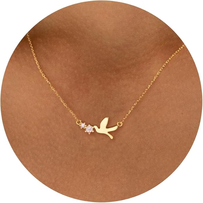 14K Gold Plated Dainty Pendant Butterfly Bead Boot Bee Baseball Flower Compass Airplane Heart Hummingbird Tree Necklace Simple Jewelry Gift for Women