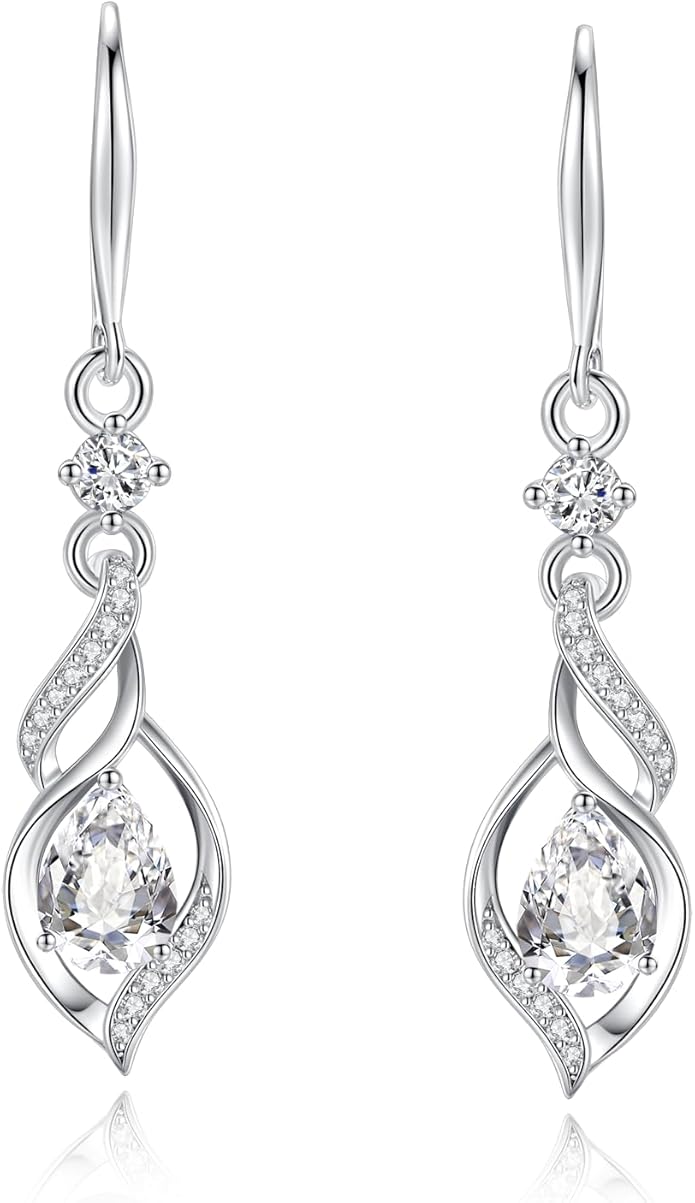 FANCIME Gift for Women Birthstone Dangle Earrings for Her Teardrop Birthstone Earrings S925 Sterling Silver infinity Love Birthday Gifts for Mom Women