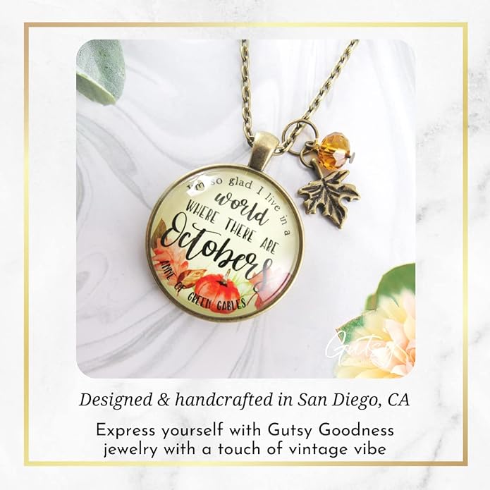 Gutsy Goodness Autumn Necklaces Fall October Theme Pumpkin Spice Halloween Thanksgiving Themed Pendant Message Jewelry