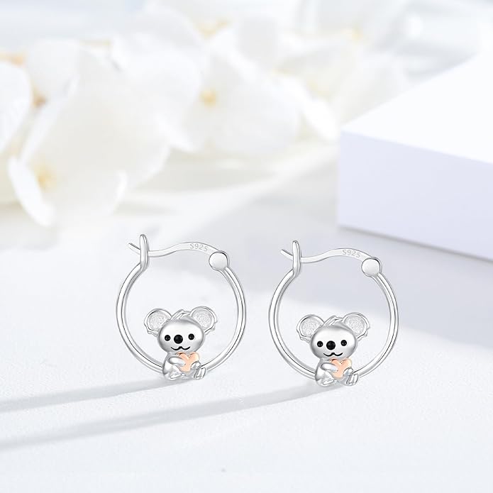 JUSTKIDSTOY Hypoallergenic Panda/Unicorn/Hummingbird/Dolphin Hoop Earrings for Women 925 Sterling Silver Animal Huggie Hoop Earrings Jewelry Gifts for Sensitive Ears