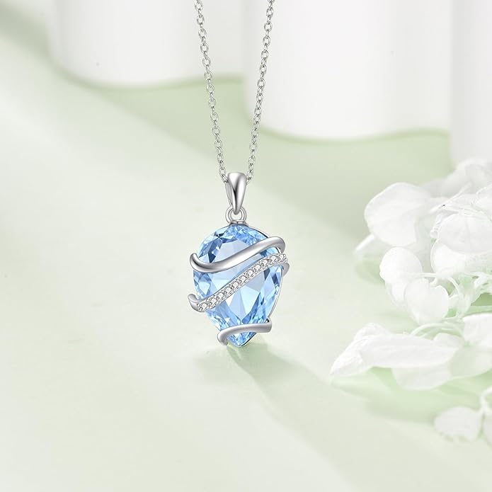 Birthstone Necklace for Women Sterling Silver Teardrop Pendant Necklace Birthday Jewelry Gift for Women